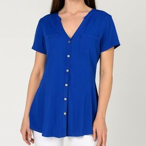 Dana Buchman Blouse Womens Size Medium Blue